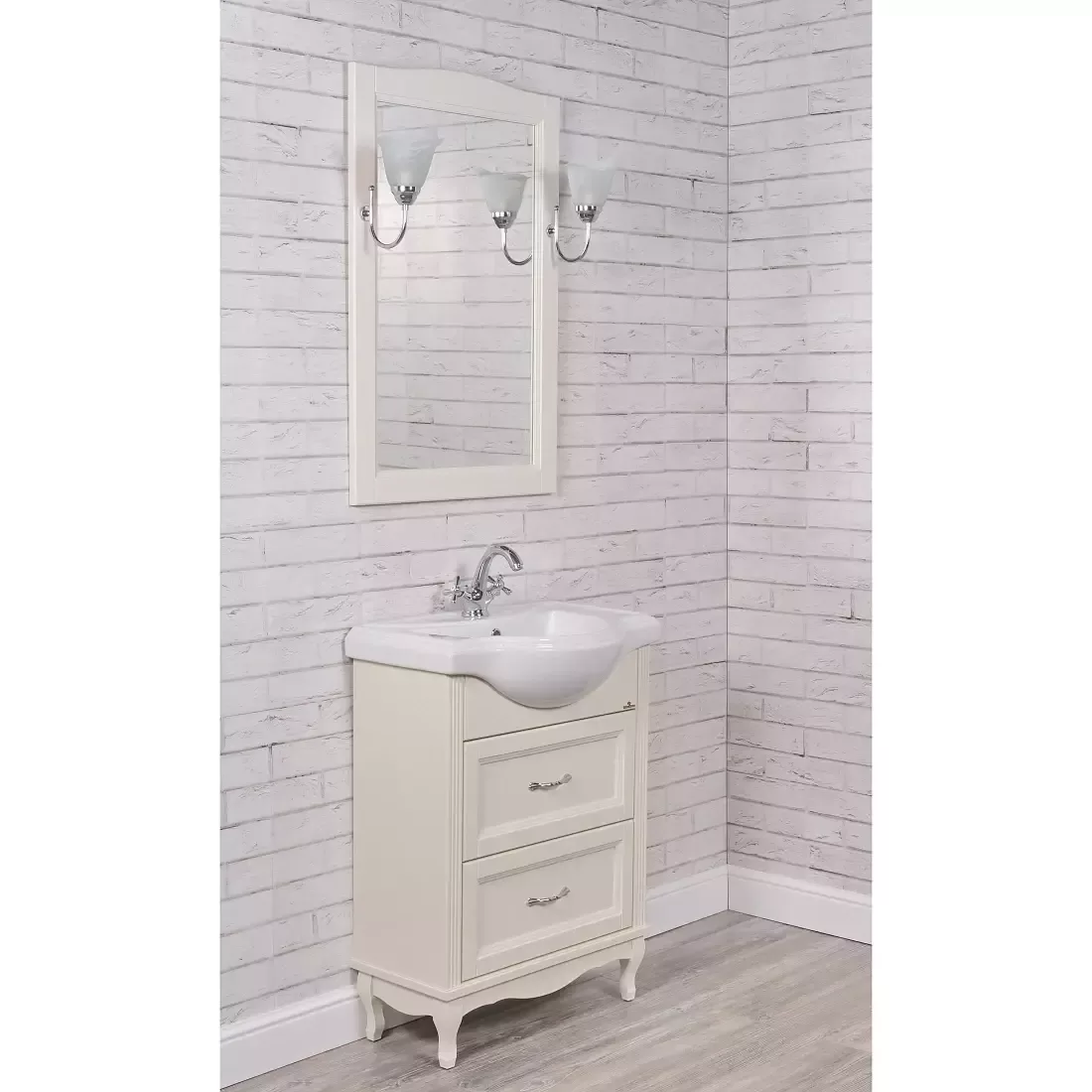 Тумба напольная ValenHouse Эллина 65/2 с раковиной Классик 65, 2 ящика, слоновая кость, хром