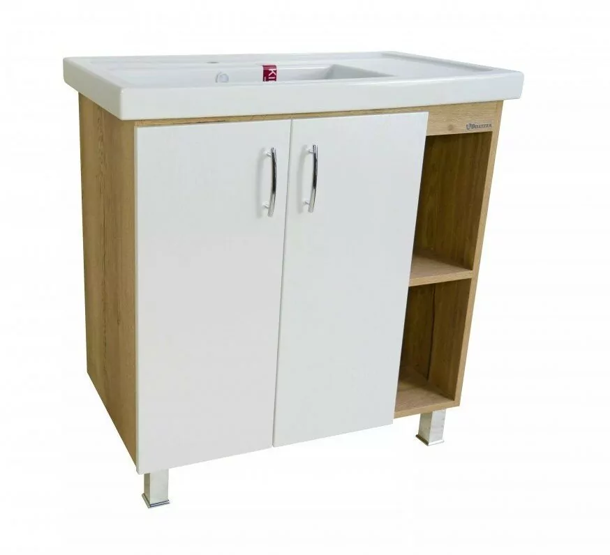 Тумба с раковиной Bellezza Рона 80 R напольная белый дуб/натуральный дуб от магазина Vanna-Vanna.ru!