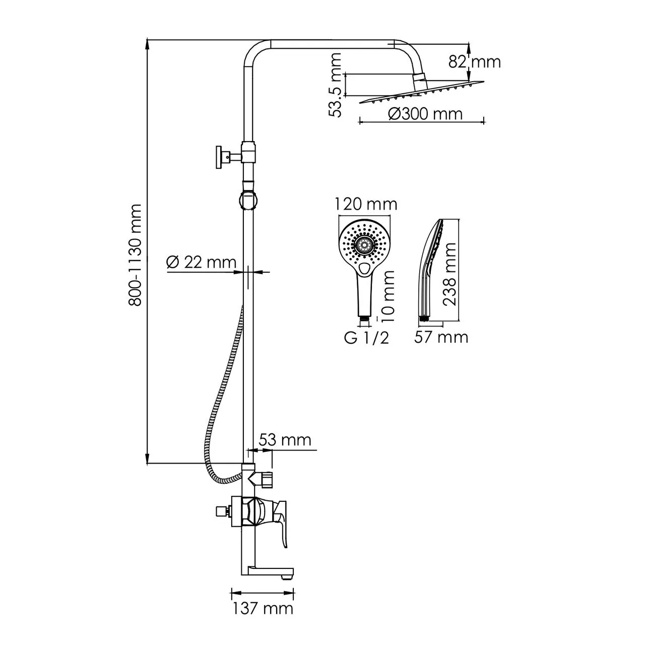Душевая стойка WasserKraft A166.116.101.010.CH хром