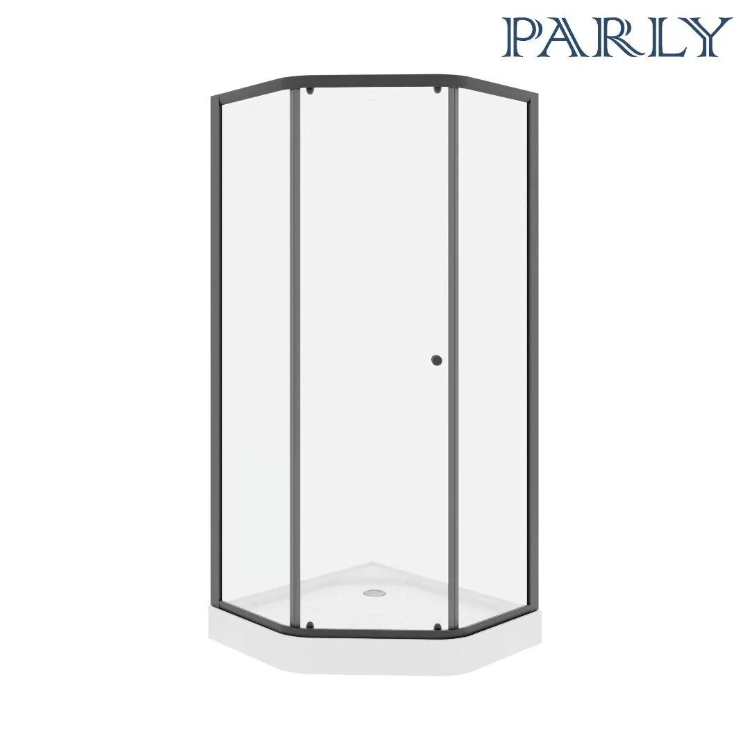 Душевой уголок Parly ZEP91B пятиугольный, с низким поддоном, прозрачное стекло, черный