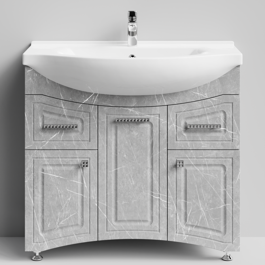 Тумба с раковиной Адам 90 напольная, Мрамор Белый софт тач, петли справа