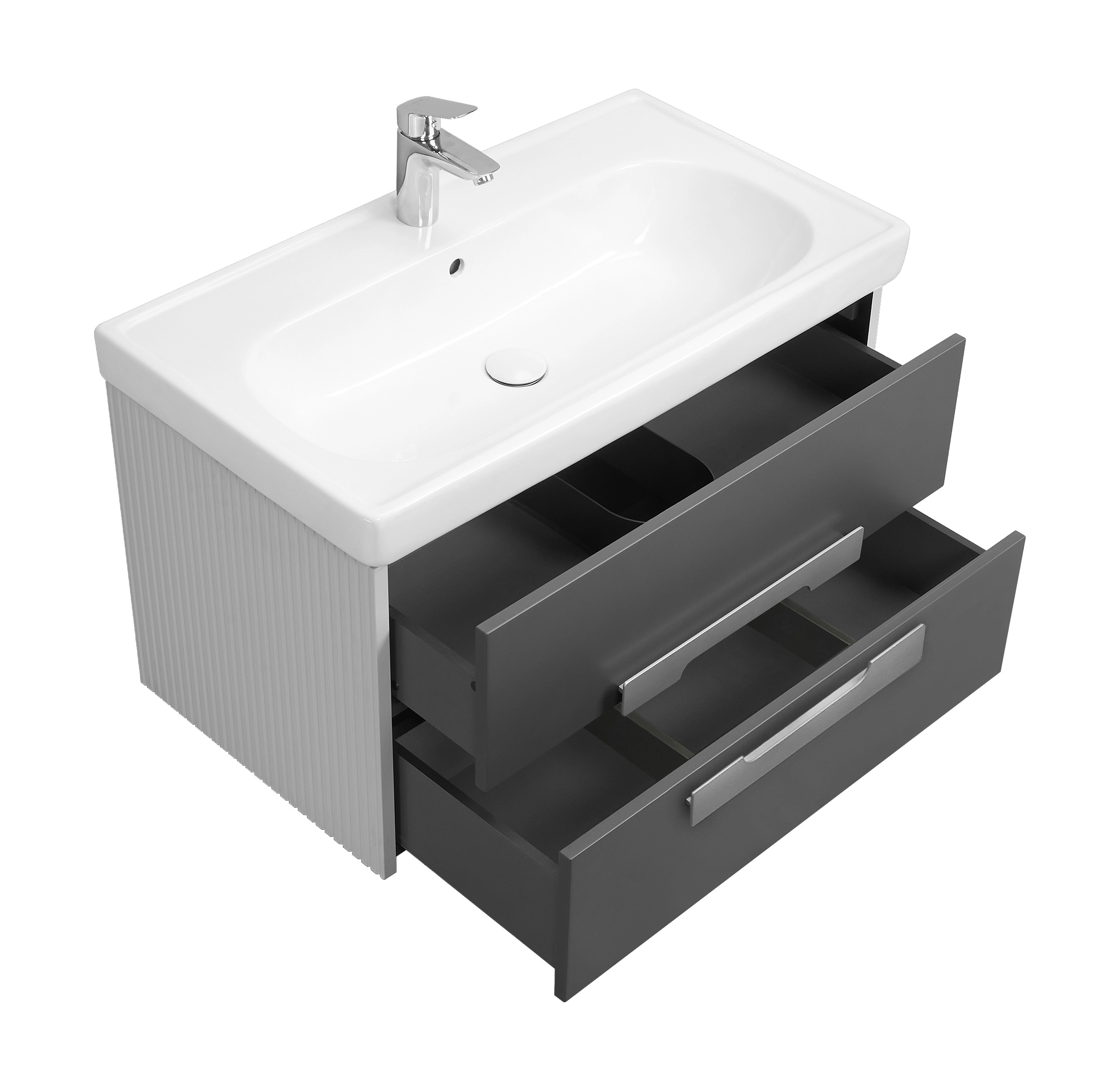 Тумба подвесная Aquaton Ар-Деко 65 с раковиной Нео 65, 2 ящика, серый кобальт