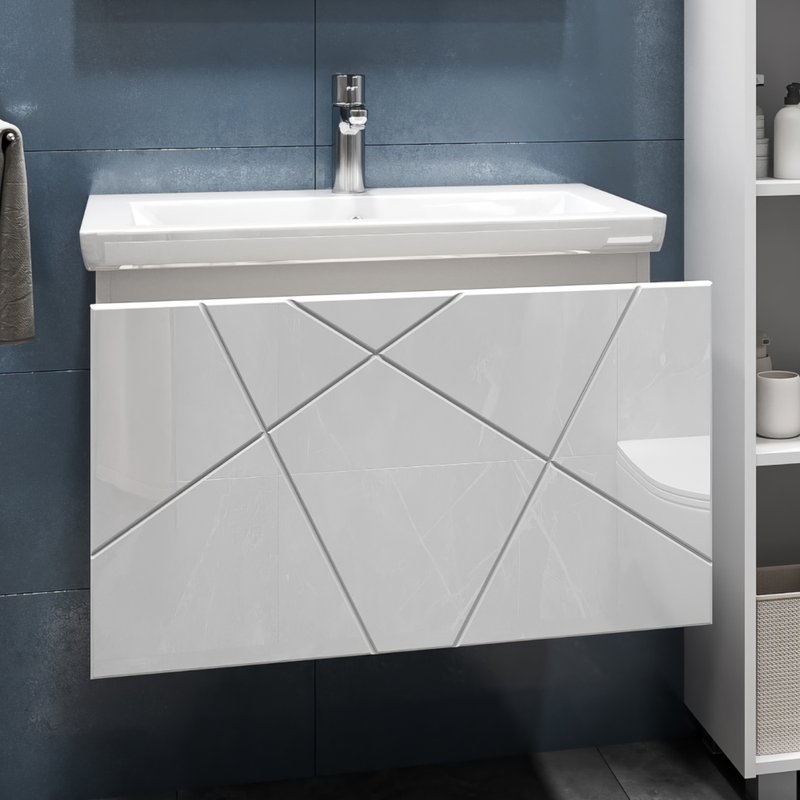 Тумба подвесная Vigo Geometry 70 с раковиной Фостер 70, белый