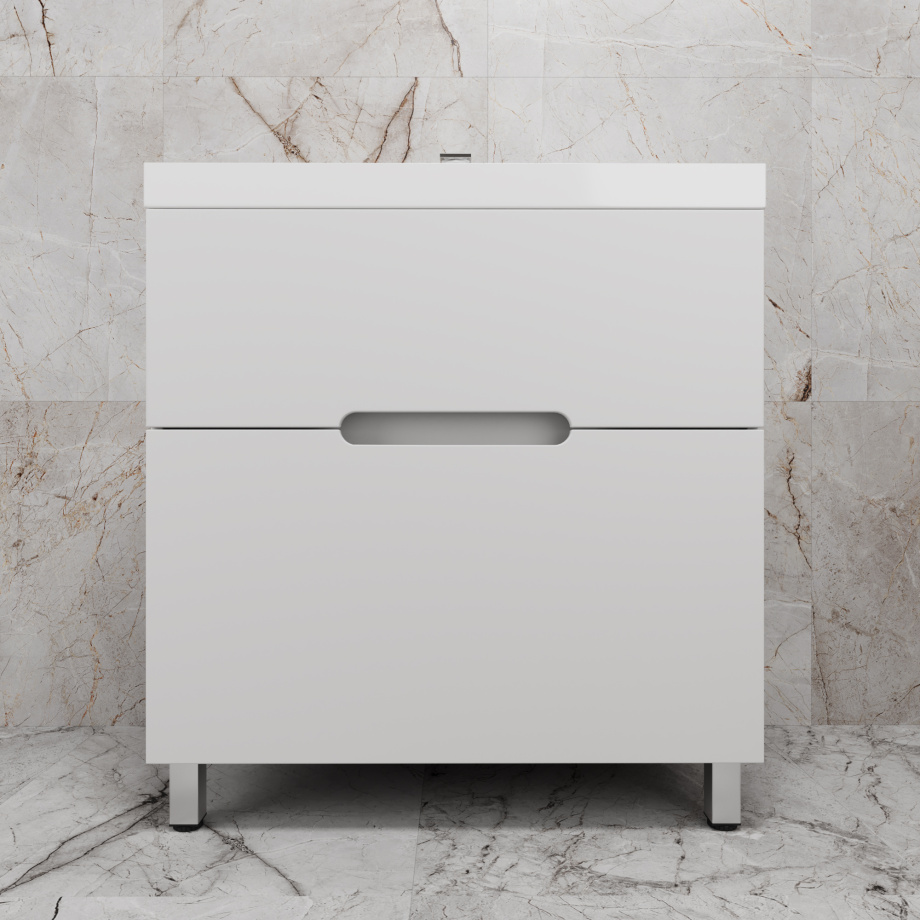 Тумба напольная Style Line "Матис 80" с раковиной ASTI 80 белый, (2 ящика), Белый матовый