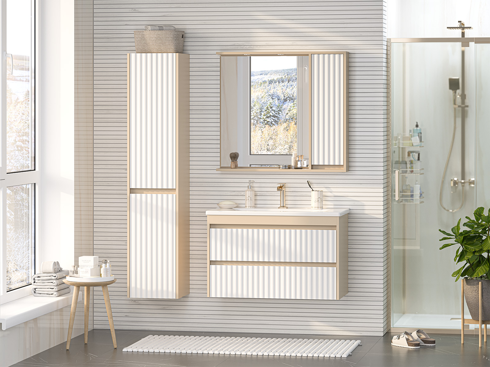 Зеркало с шкафчиком Brevita Balaton 90 R, белый/бежевый