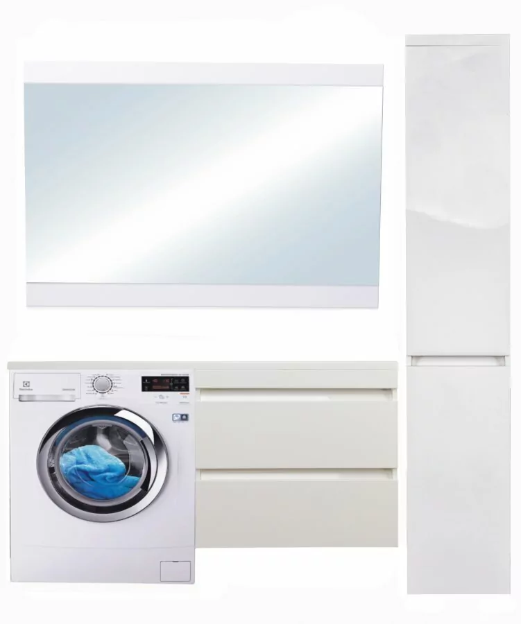 Тумба подвесная Style Line Даллас 150 люкс plus ПВХ с раковиной Даллас 150 под стиральную машину, 2 ящика, правая, белая