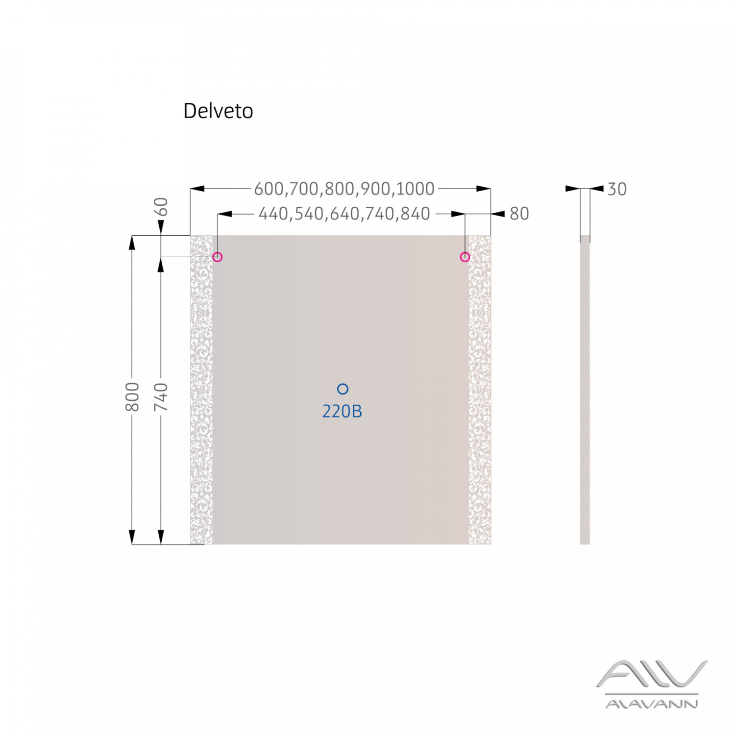Зеркало Alavann Delveto 80 свет, ИК выключатель