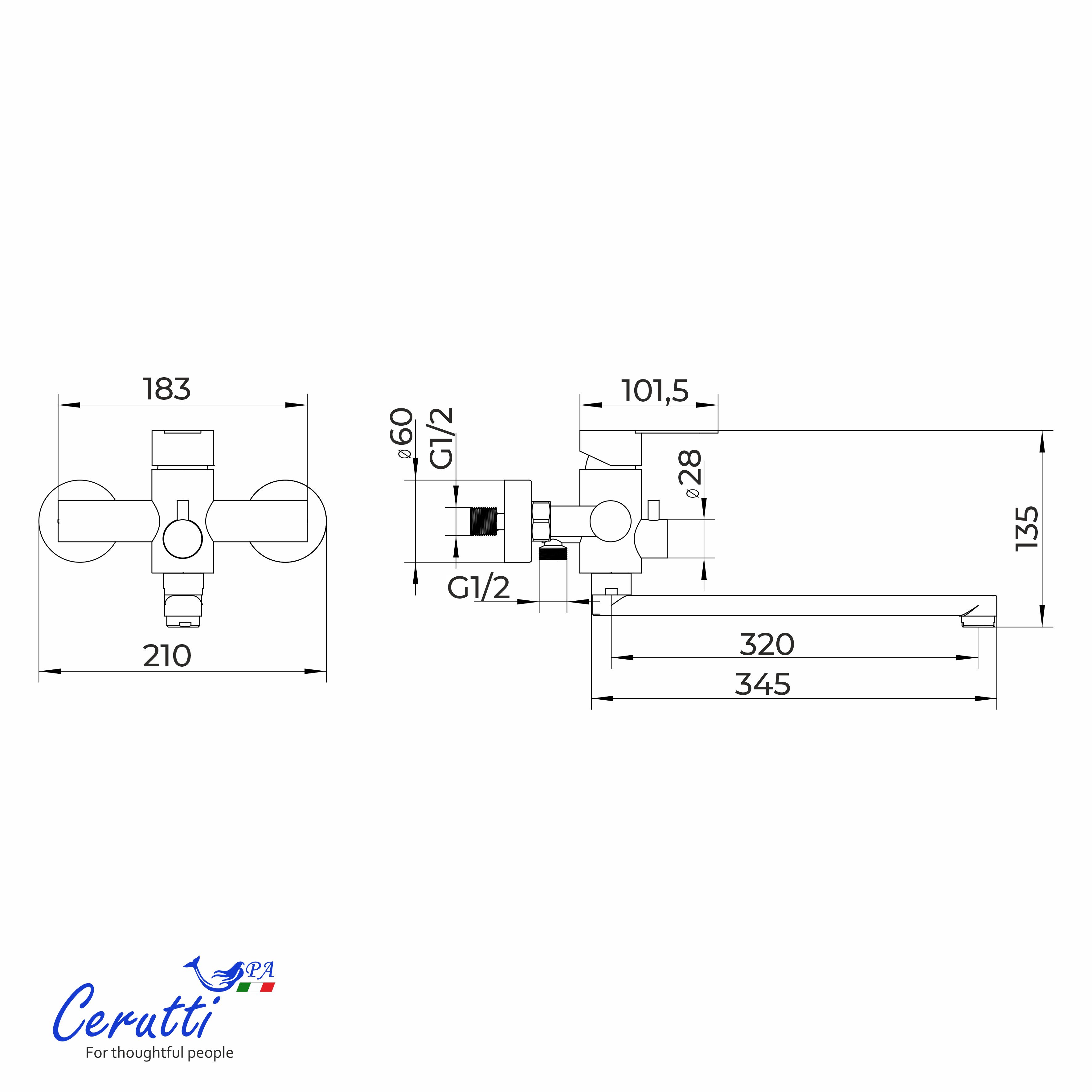 Смеситель для ванны Ceruttispa Овидио VXLMB (OVIDIO VXLMB) из нержавеющей стали, цвет черный матовый