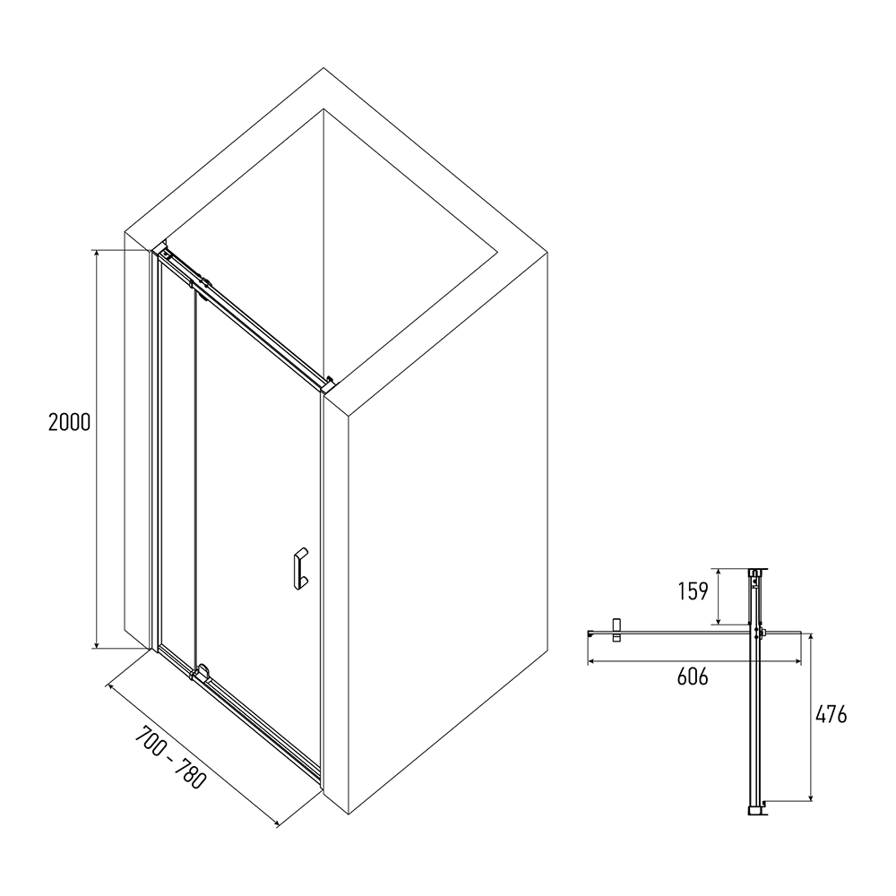 Душевая дверь Alex Baitler AB72B70 70 см распашная, тонированное стекло, черный