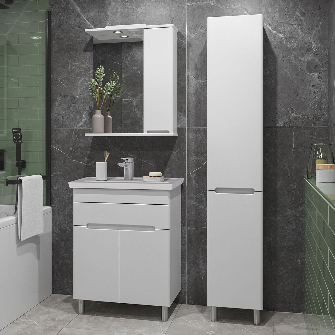 Тумба напольная SanStar Модена 70 с раковиной Миранда 70 белая