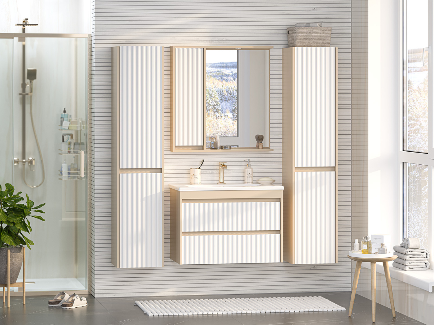 Тумба с раковиной Brevita Balaton 80 подвесная, белый/бежевый