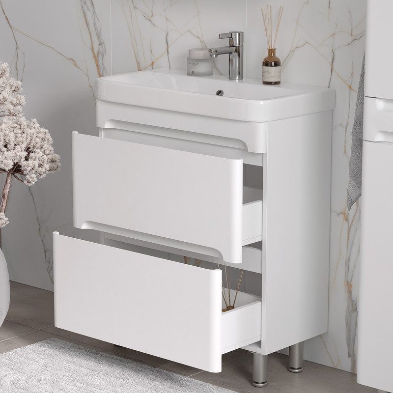 Тумба с раковиной EQUIL Nice 60 напольная, 2 ящика, белый