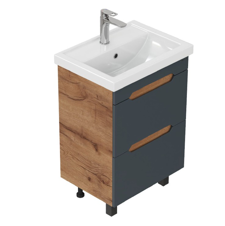 Тумба напольная Onika Айленд с раковиной Фостер 60 графит/дуб крафт золотой