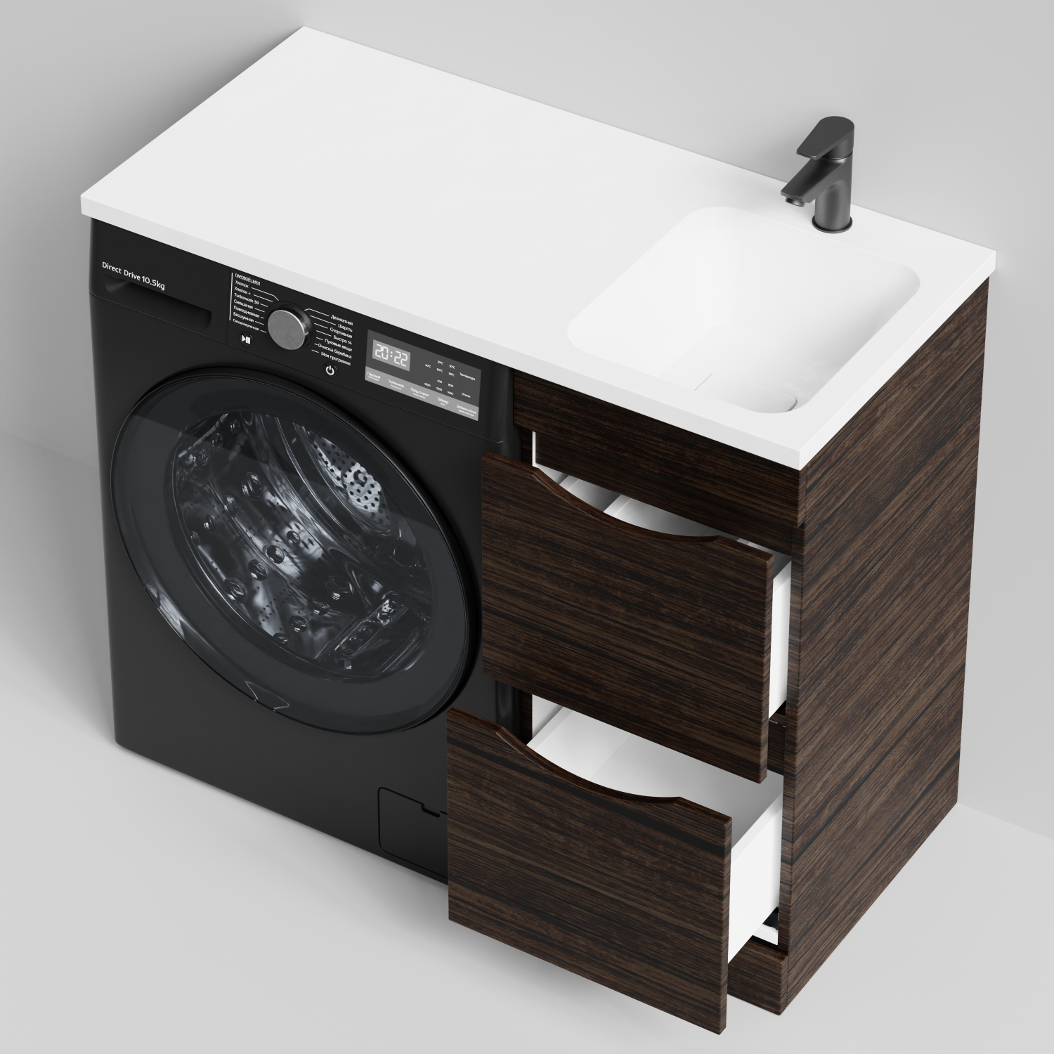 Тумба Vod-ok 38 с раковиной Смайл 100 напольная, под стиральную машину, правая, Палисандр