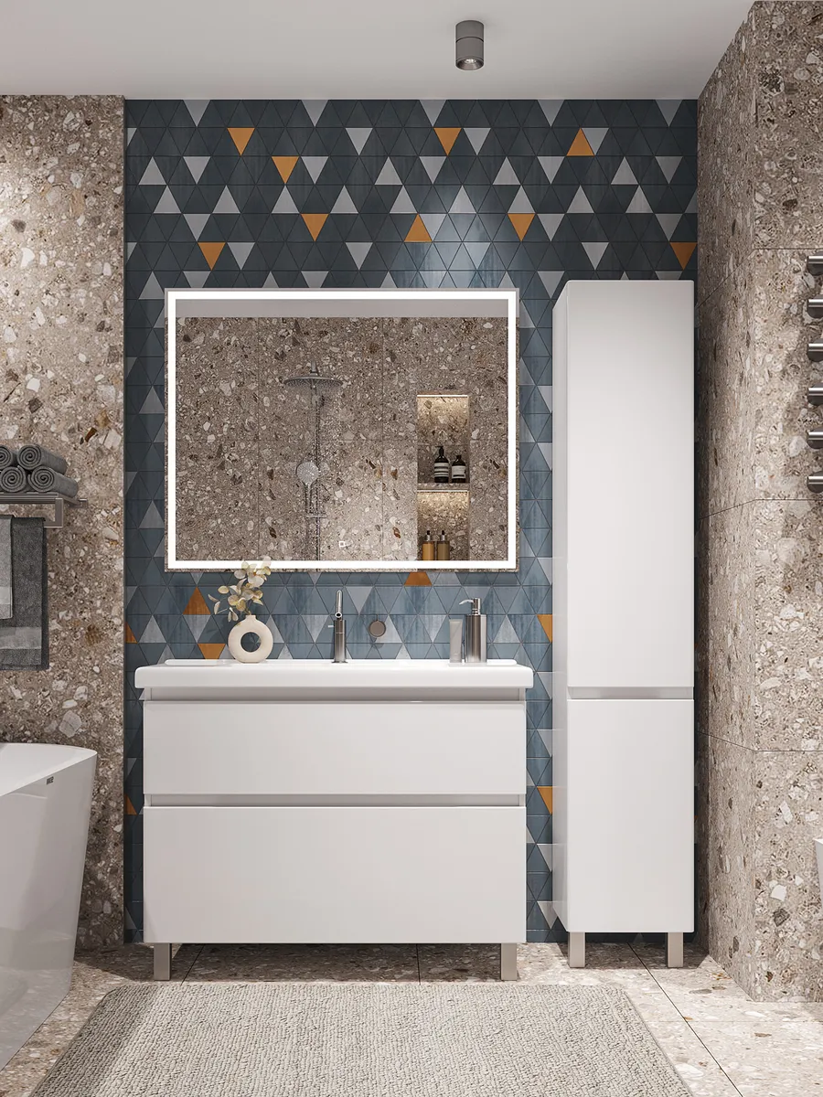 Тумба напольная SanStar Riana 100 с раковиной Гармония 100, белая