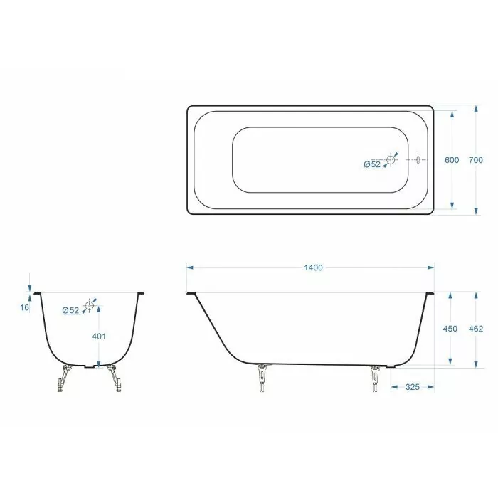 Ванна чугунная Delice Aurora 140х70 DLR230617-AS прямоугольная, с антискользящим покрытием