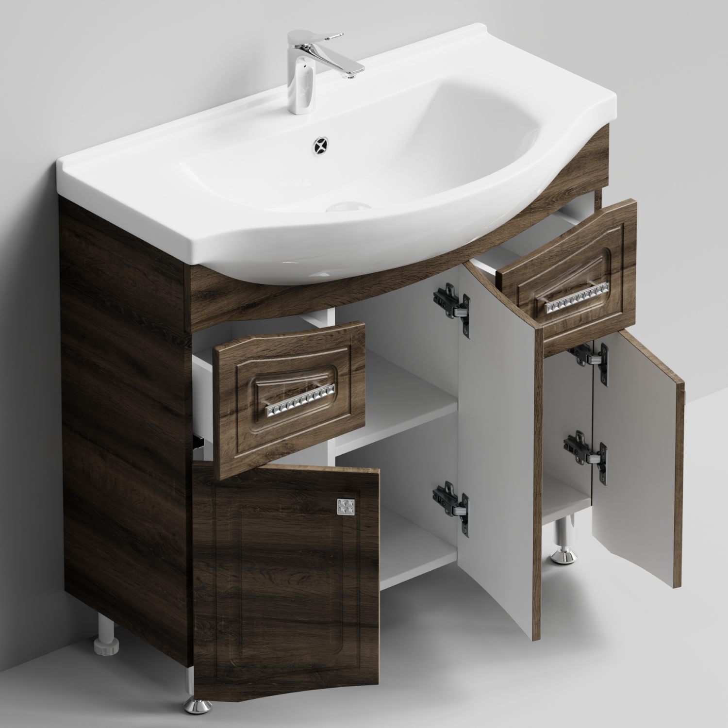 Тумба с раковиной Адам 90 напольная, Дуб крымский коричневый, петли справа