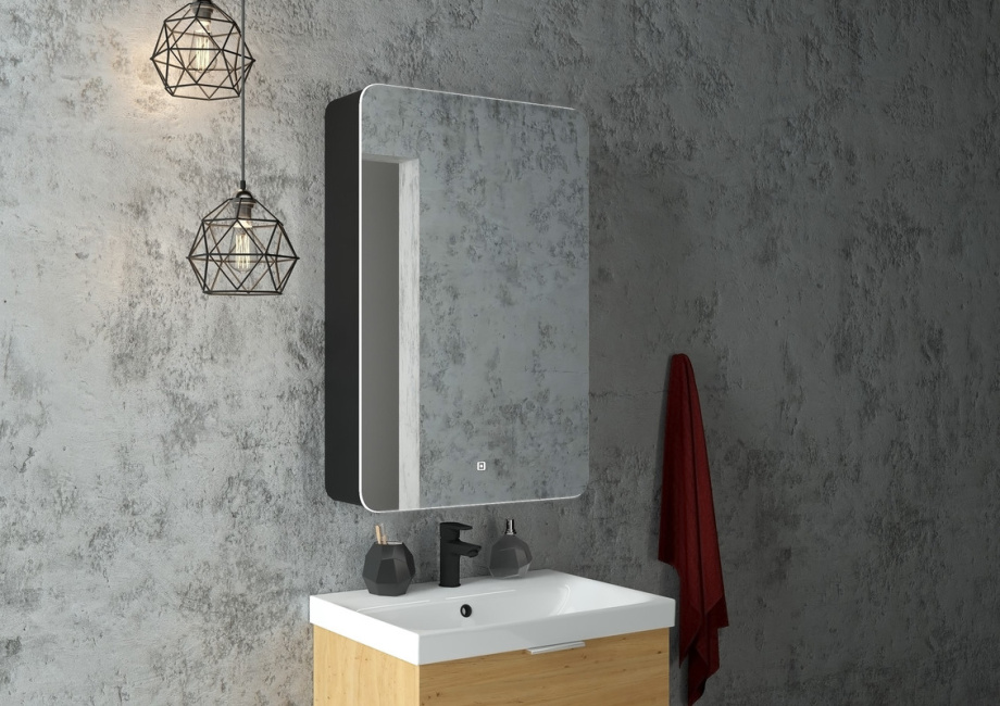 Зеркальный шкаф EQUIL Eltoro black LED 560х850 правый