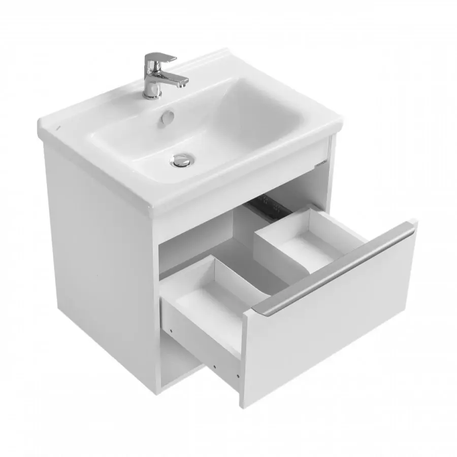 Тумба подвесная Aquaton Хоуп 60 с раковиной Миранда 60, 1 ящик, белый