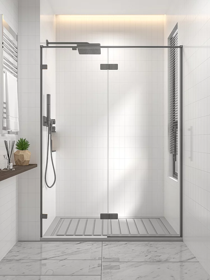 Душевая дверь распашная Veconi Premium Alassio GR, 1400х2000, брашированный графит, стекло прозрачное осветленное Душевая дверь распашная Veconi Premium Alassio GR, 1400х2000, брашированный графит, стекло прозрачное осветленное