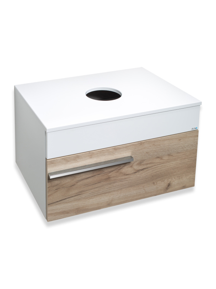 Тумба подвесная Runo Вудлайн 65 крафтовый дуб/белый под накладную раковину