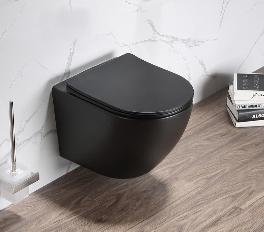 Унитаз подвесной SantiLine SL-5018MB+SL-03 с инсталляцией и кнопкой, черный