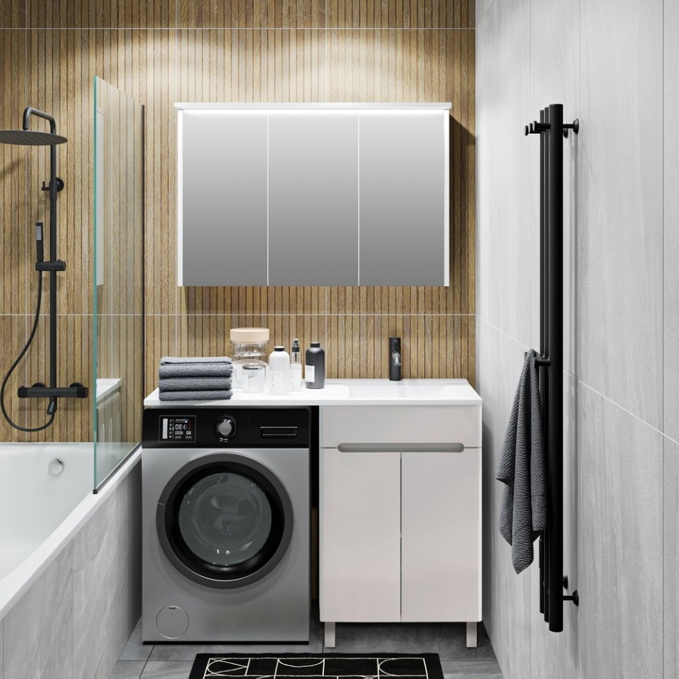 Тумба напольная Runo Парма 60 с раковиной Гамма 120 лайт левое крыло + кронштейн