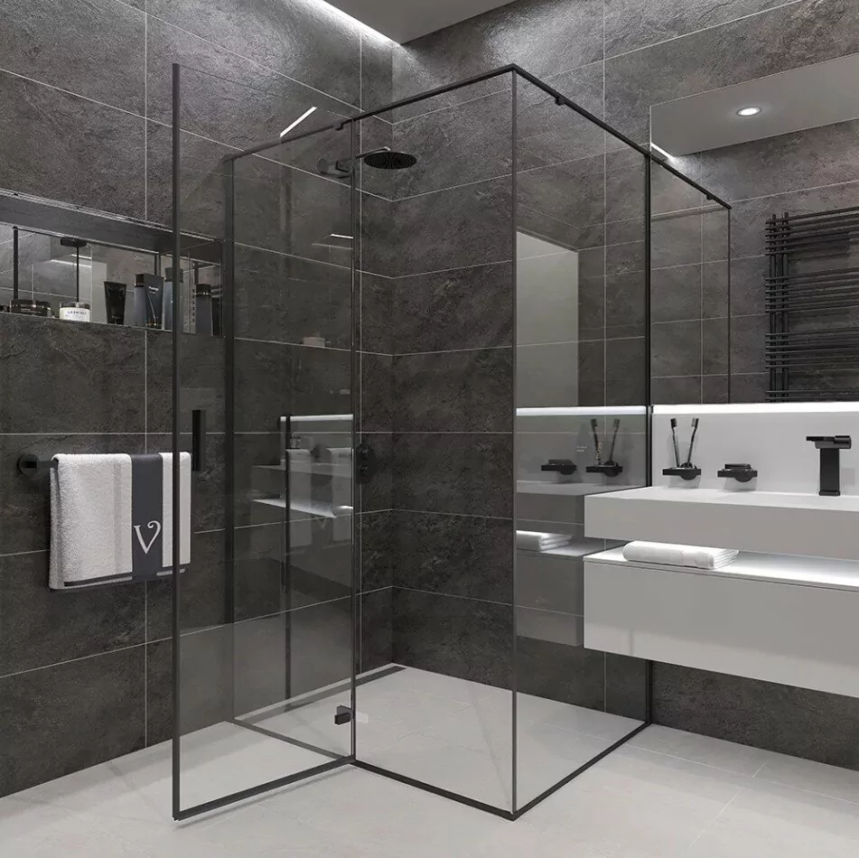 Душевой уголок Veconi RV073B-8080-01-C4 80х80 квадратный, без поддона, прозрачное стекло, черный матовый