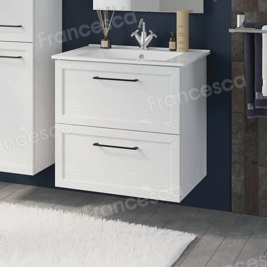 Тумба подвесная Венеция Мария 65 с раковиной Оскар 65, белый матовый