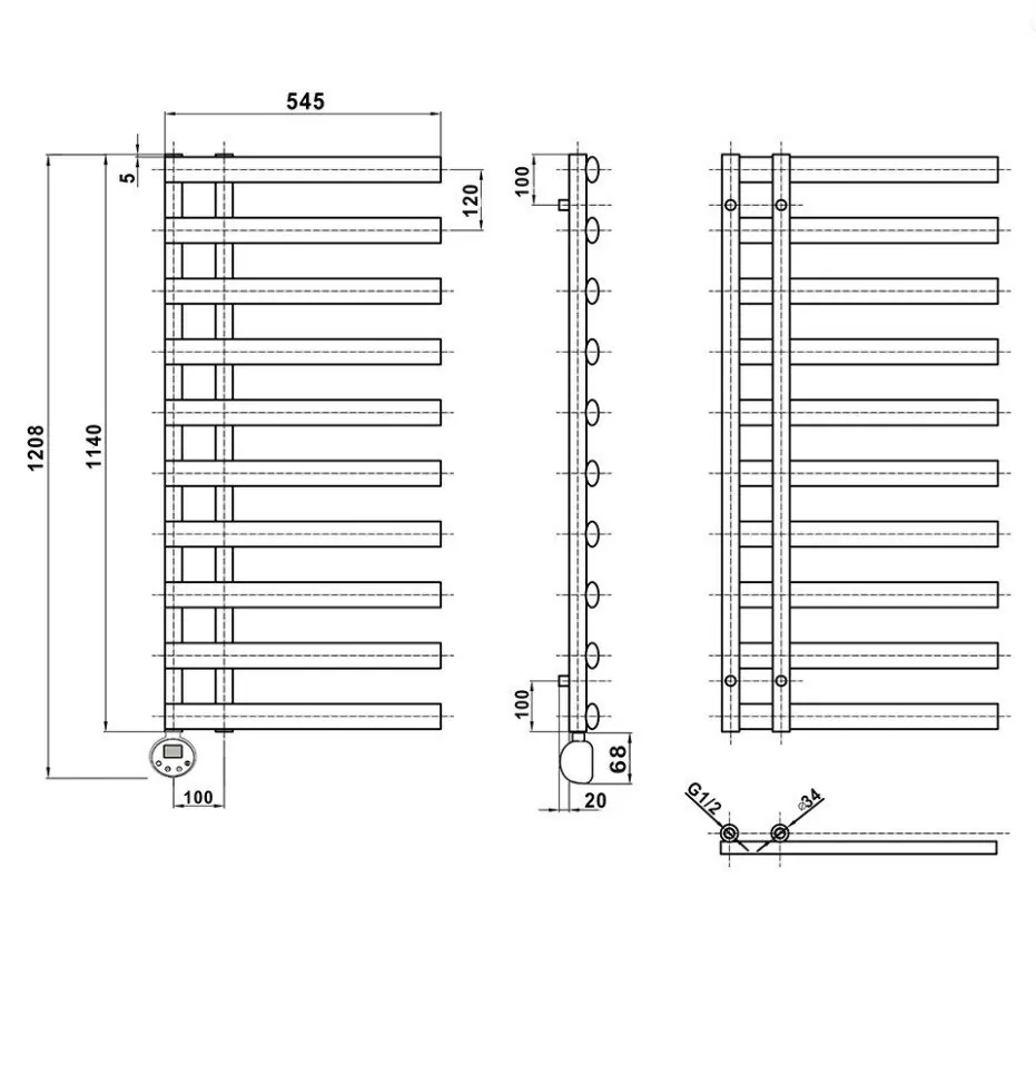 Полотенцесушитель электрический Domoterm Гамма П10 500х1140 EL левый, белый матовый