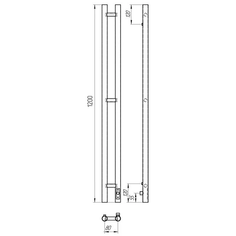 Полотенцесушитель электрический Laris Прайм Дуэт ЧК 80х1200 правый, хром
