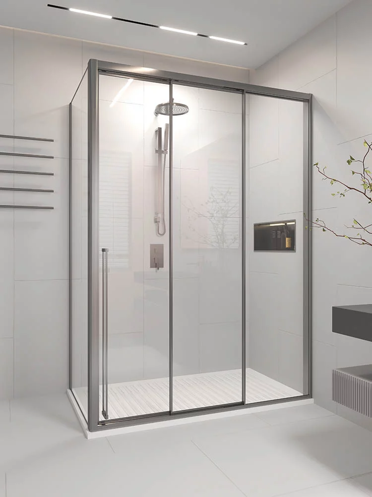 Душевой угол раздвижной Veconi Premium Ptato 300 SP GR-R, 1600х1000x2000, брашированный графит, стекло прозрачное