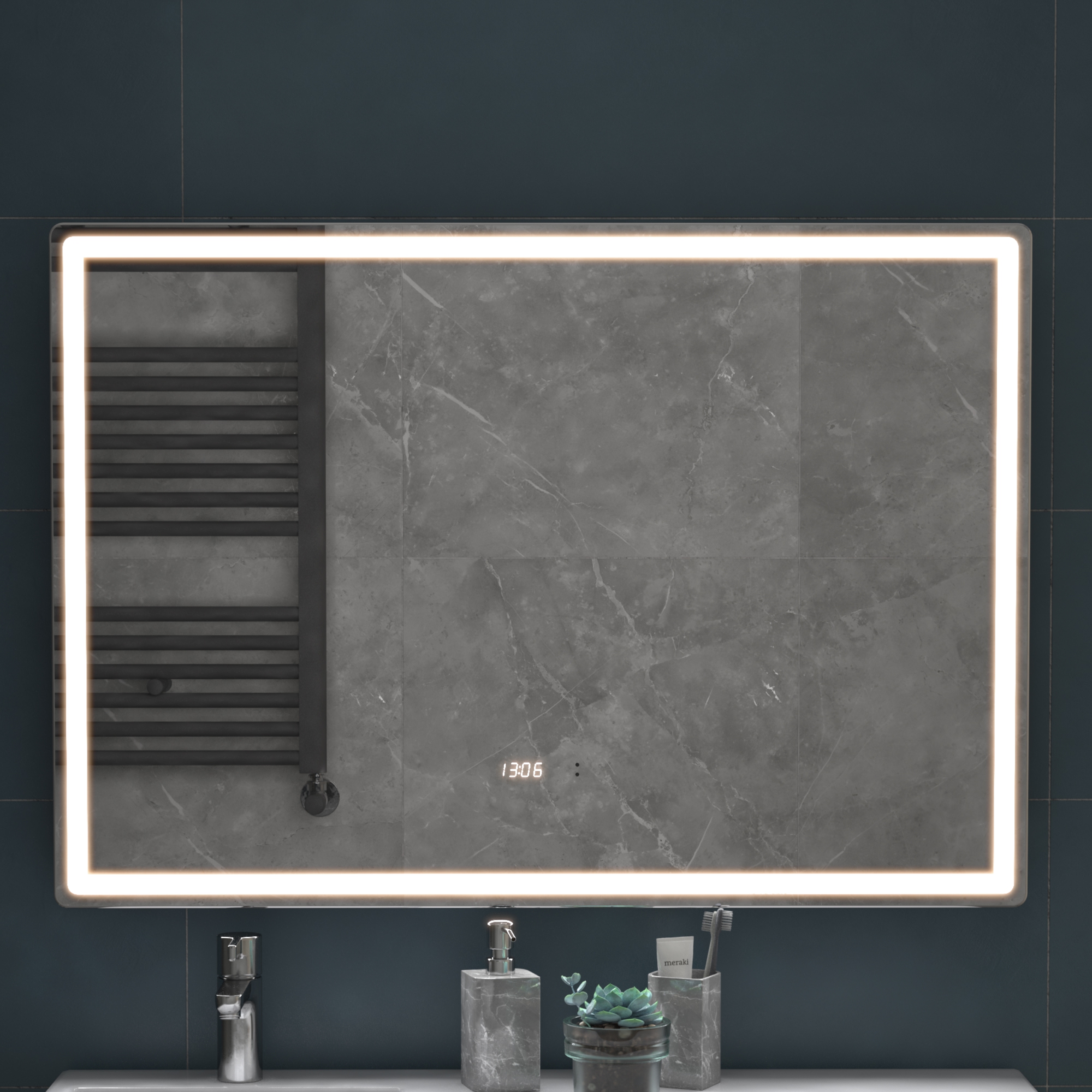 Зеркало Vigo Geometry Luxe 100 свет, сенсор, часы, антизапотевание