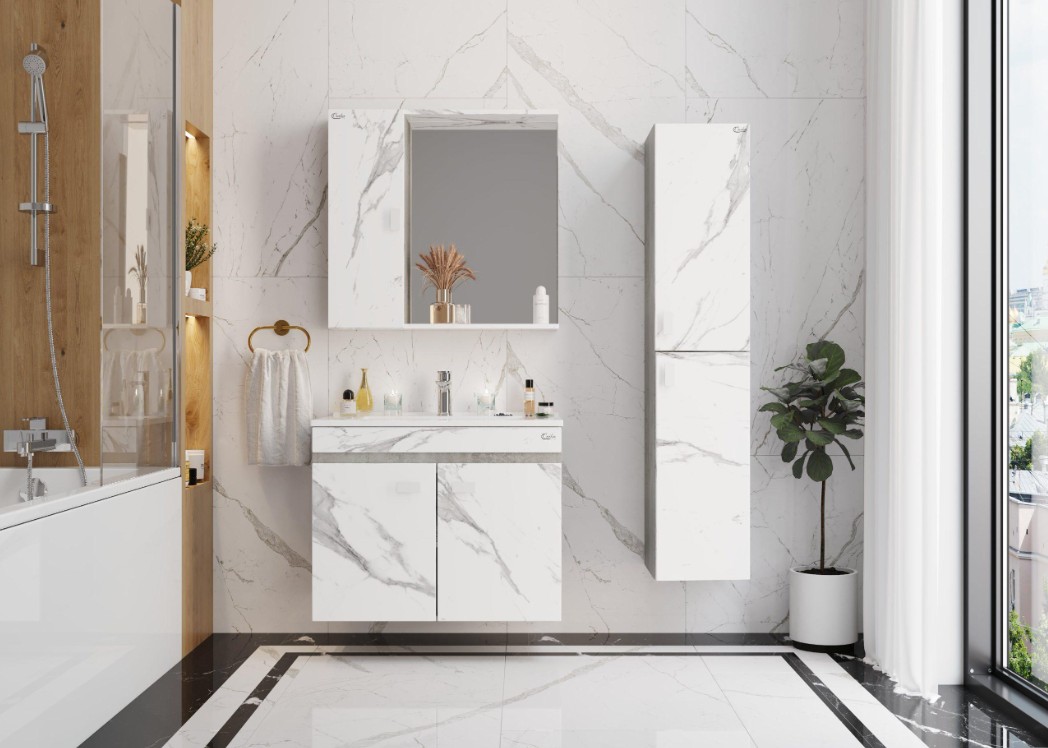 Тумба Onika Марбл 75 с раковиной Оскар 75 подвесная, мрамор/камень бетонный