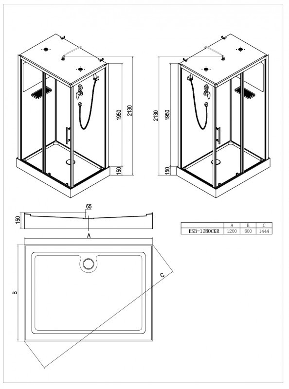 Душевая кабина ESBANO EST-FORA-1280CKR 120х90х213