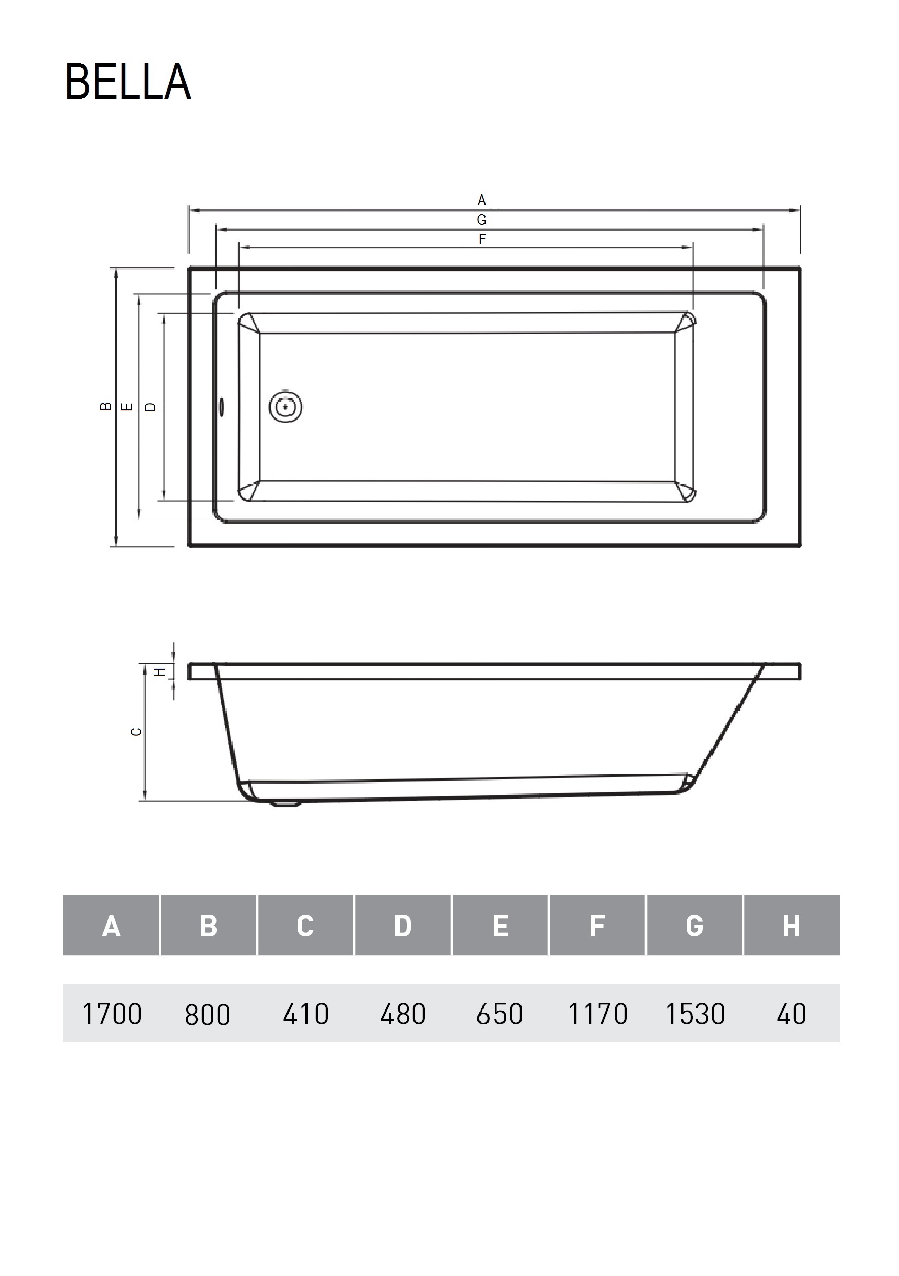 Ванна акриловая Relisan Bella 170х80