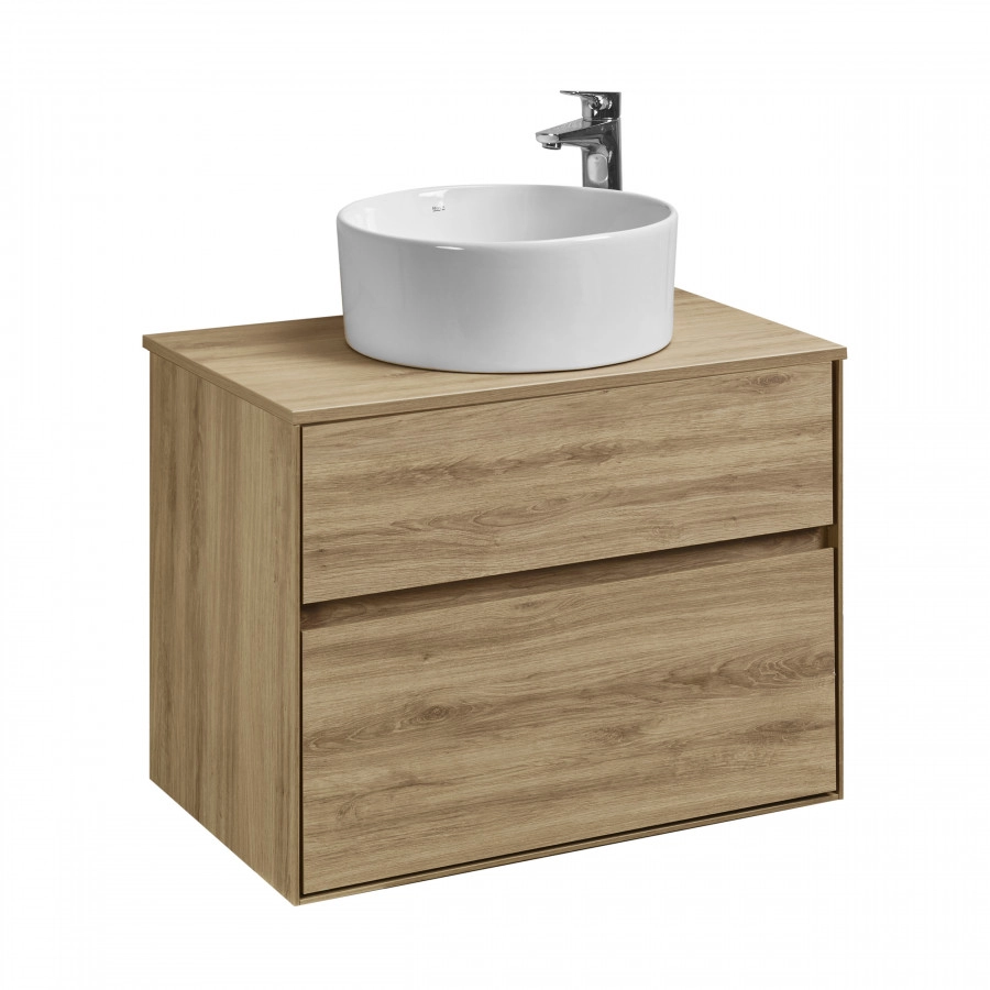 Тумба подвесная AQUATON Либерти 75 с раковиной MILA 40х40, дуб эльвезия