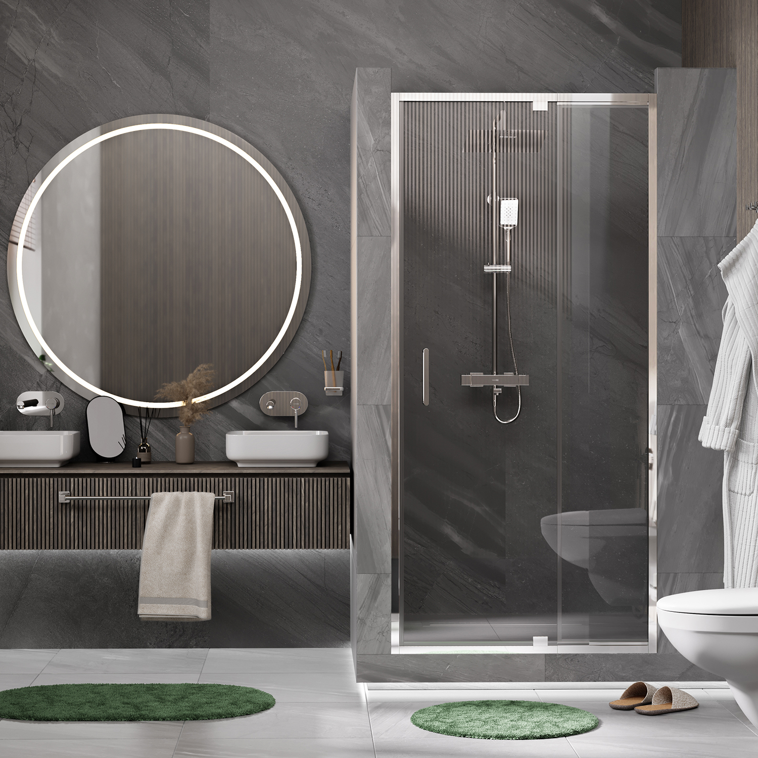 Душевая дверь WasserKraft Berkel 48P30 130 в нишу, распашная, прозрачное стекло, хром