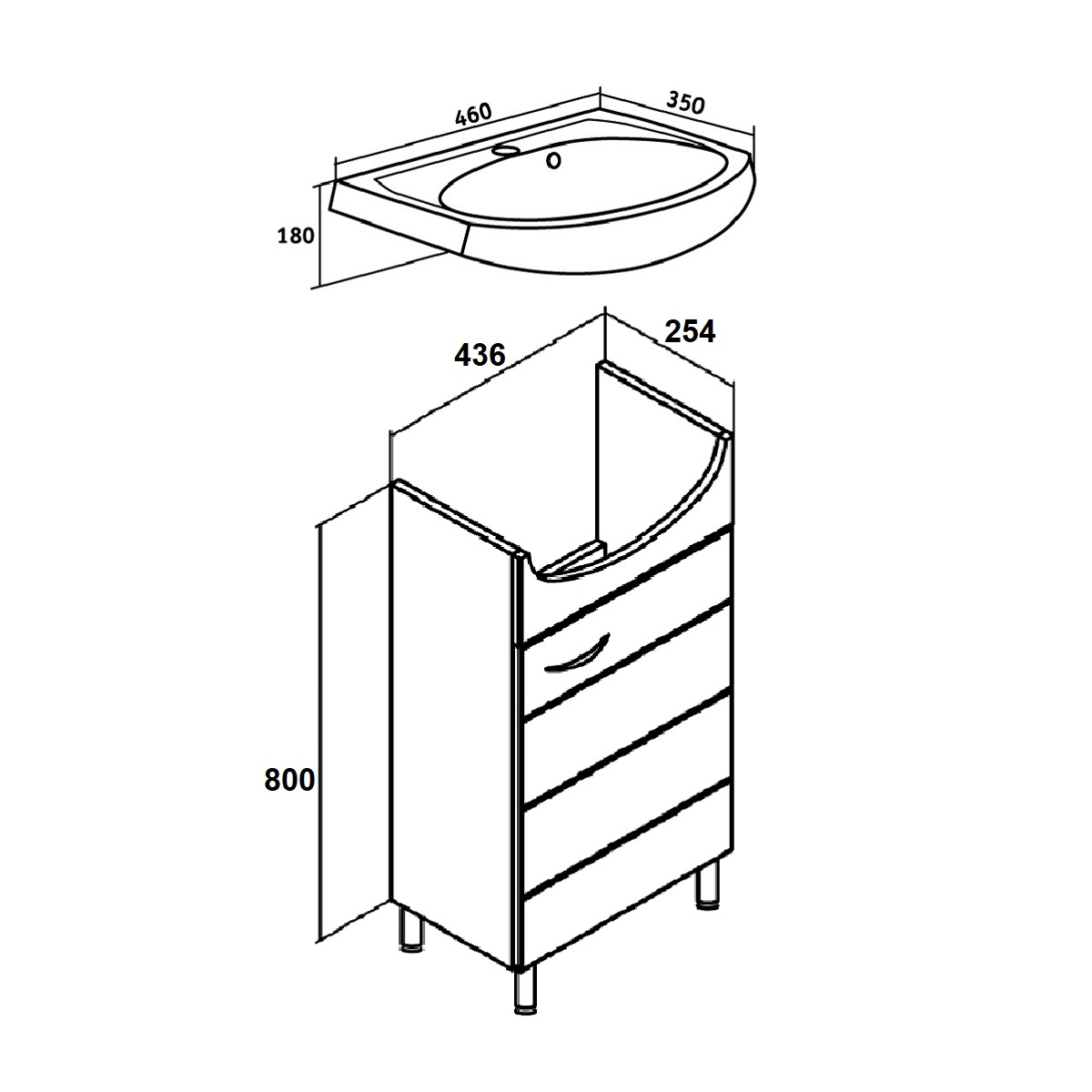 Тумба напольная Runo Кипарис 45 с раковиной Уют 45, белый