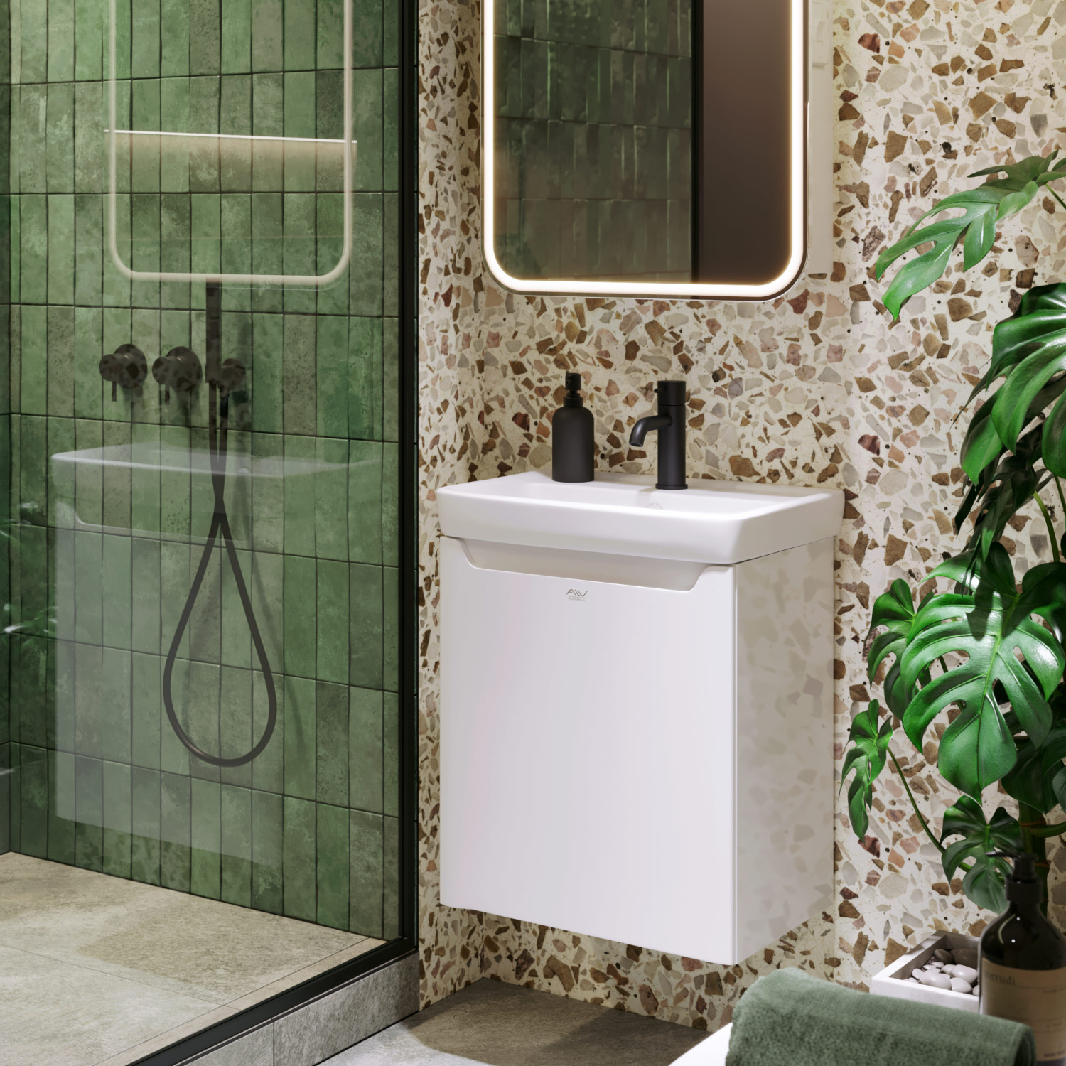 Тумба подвесная Alavann Lana 50 с раковиной Mini 50, белая