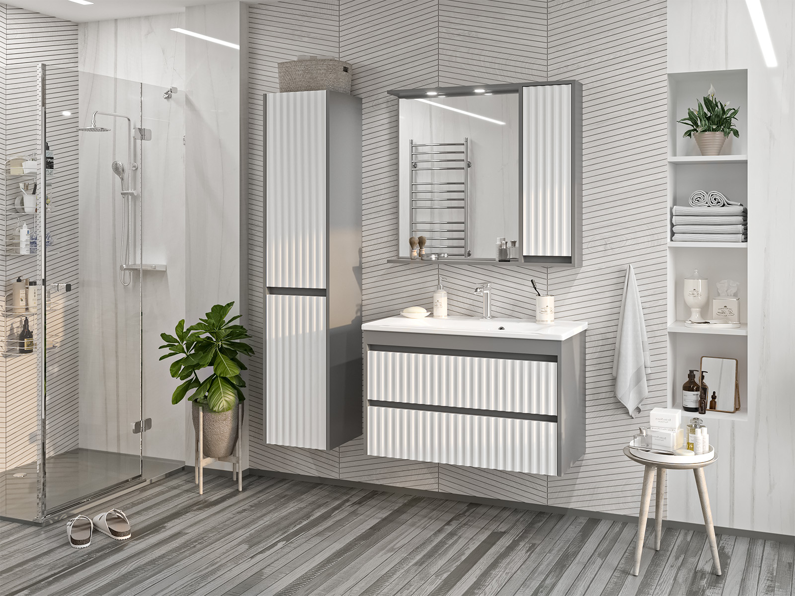 Зеркало с шкафчиком Brevita Balaton 90 R, белый/серый