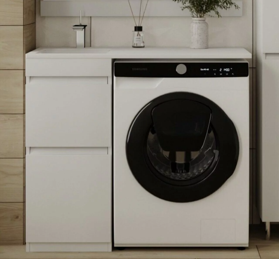 Тумба напольная Style Line Даллас 100 Люкс Plus Эмаль с раковиной Даллас 100 под стиральную машину, два ящика, левая, белая