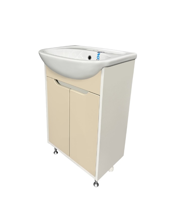 Тумба напольная Runo Эконова 60 с раковиной Уют 60, 2 двери, белый/крем