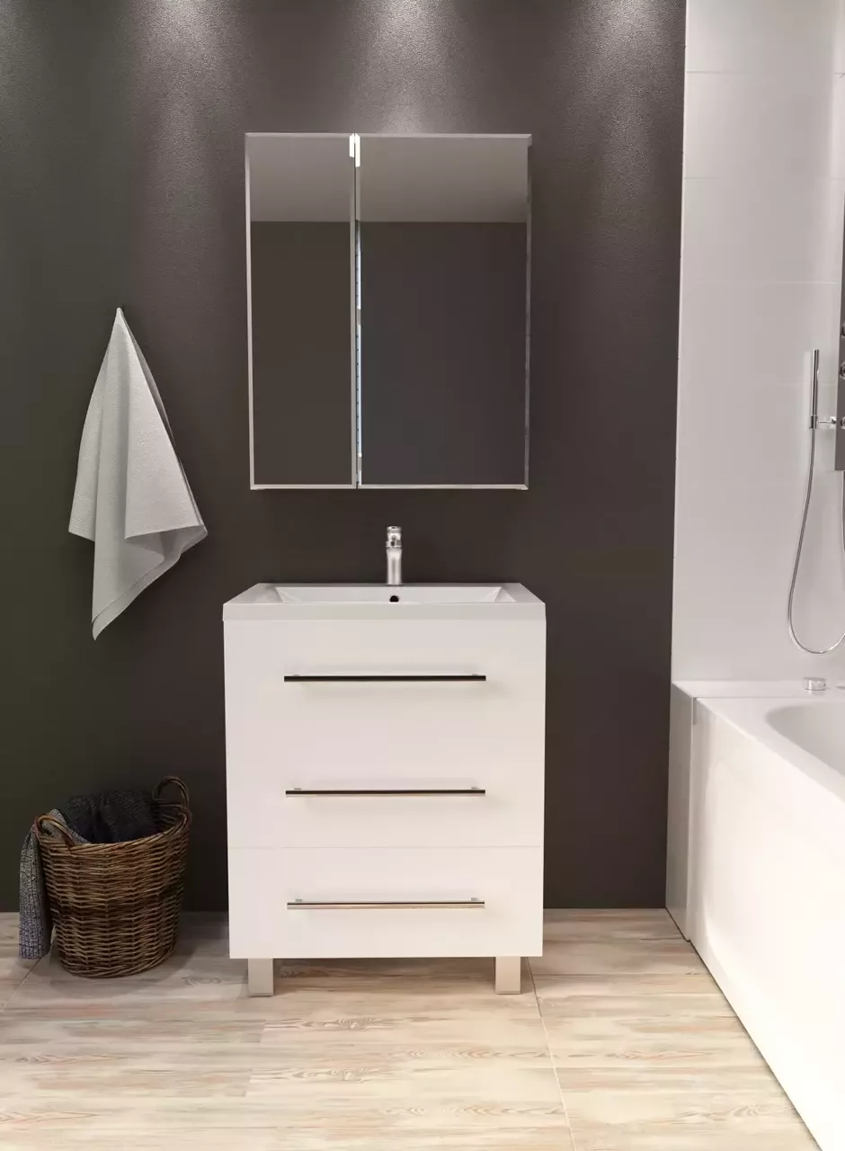 Тумба напольная 1Marka Соната 75Н с раковиной Нота New Polytitan 75, 3 ящика, белый