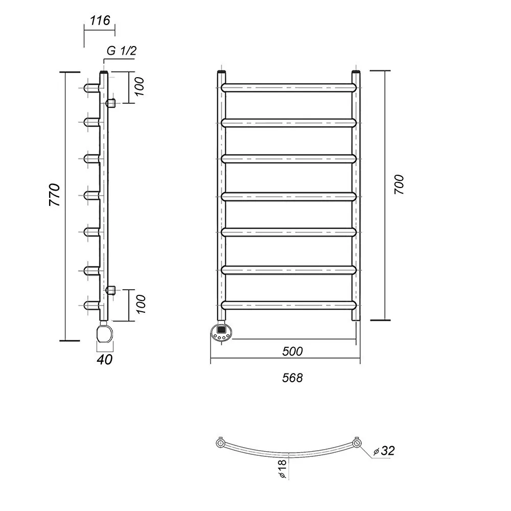 Полотенцесушитель электрический Domoterm Калипсо П7 500X700 EL левый, золото