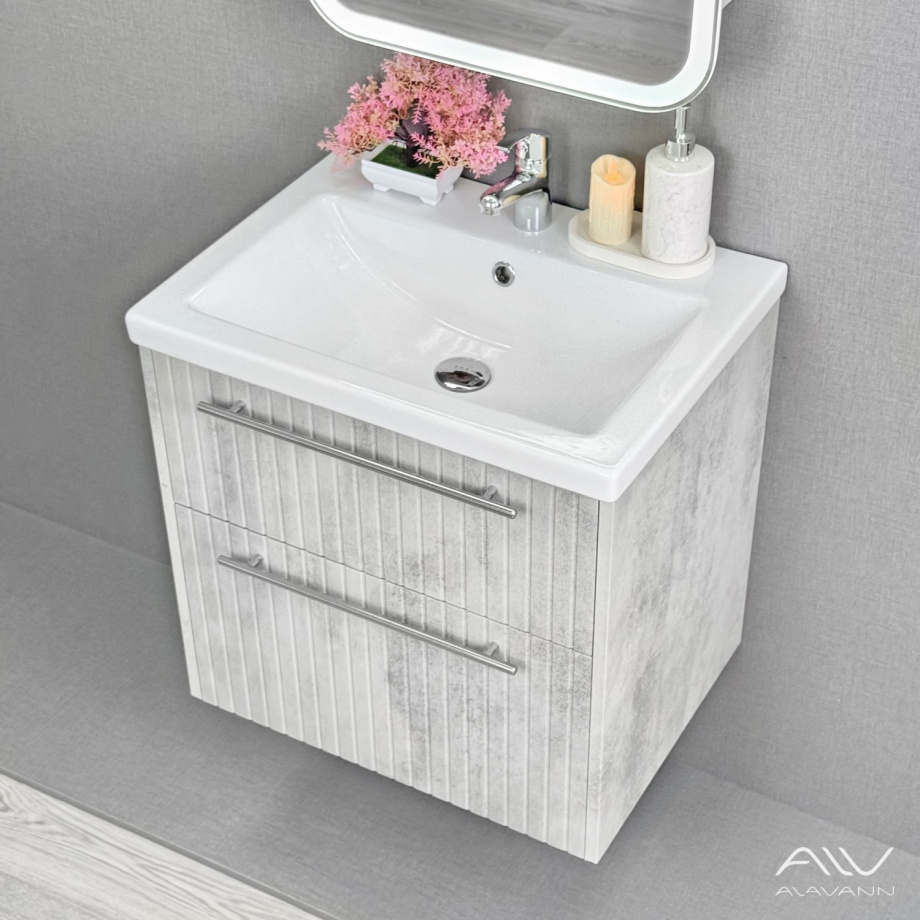 Тумба подвесная Alavann Emma 60 с раковиной Como 60, серый бетон