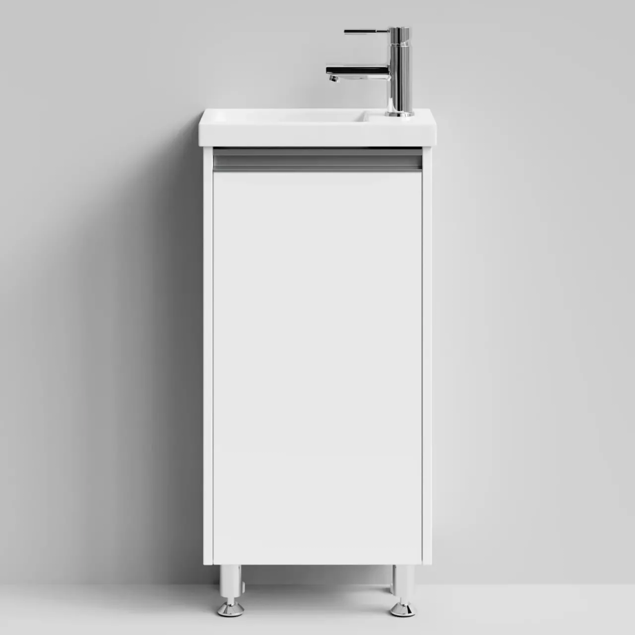 Тумба напольная Vod-ok Бридж 40 ручка рейлинг, R правая, с раковиной Como 40, белая