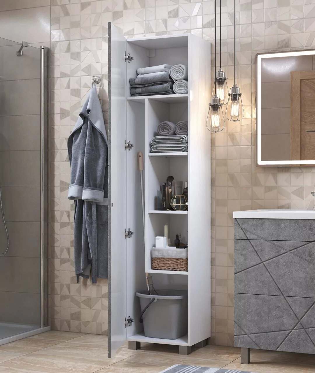 Пенал напольный Vigo Geometry 45 L/R, белый/бетон