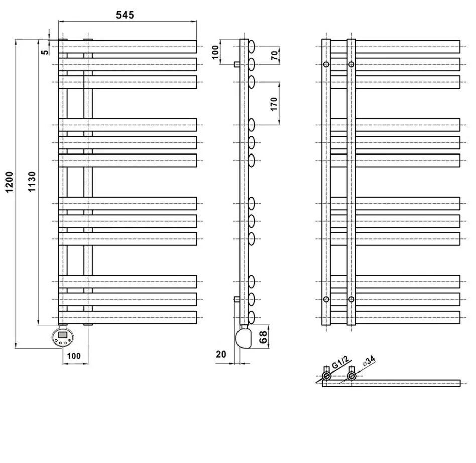 Полотенцесушитель электрический Domoterm Гамма П12 500х1130 EL левый, черный матовый