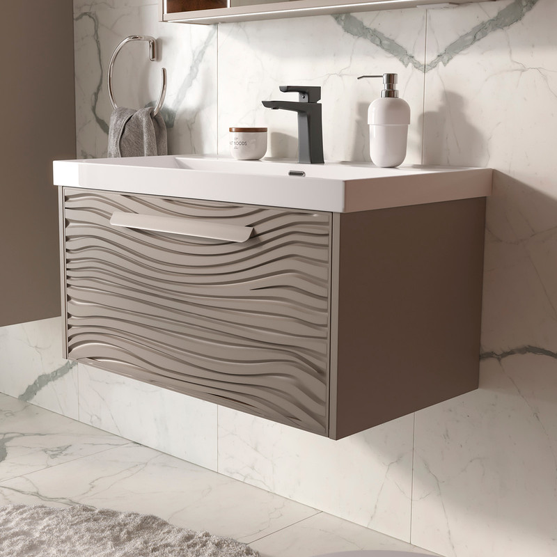 Тумба с раковиной EQUIL Gleam 80 подвесная, 1 ящик, амарок/дуб вотан